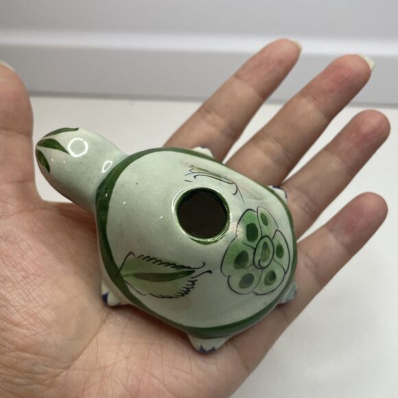 Vintage Green TONALA Pottery Turtle Artist Signed Incense Burner - Picture 5 of 9